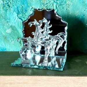 Vintage Art Deco Horse Crystal Sculpture Glass Mirror Miniature Crystal Ball